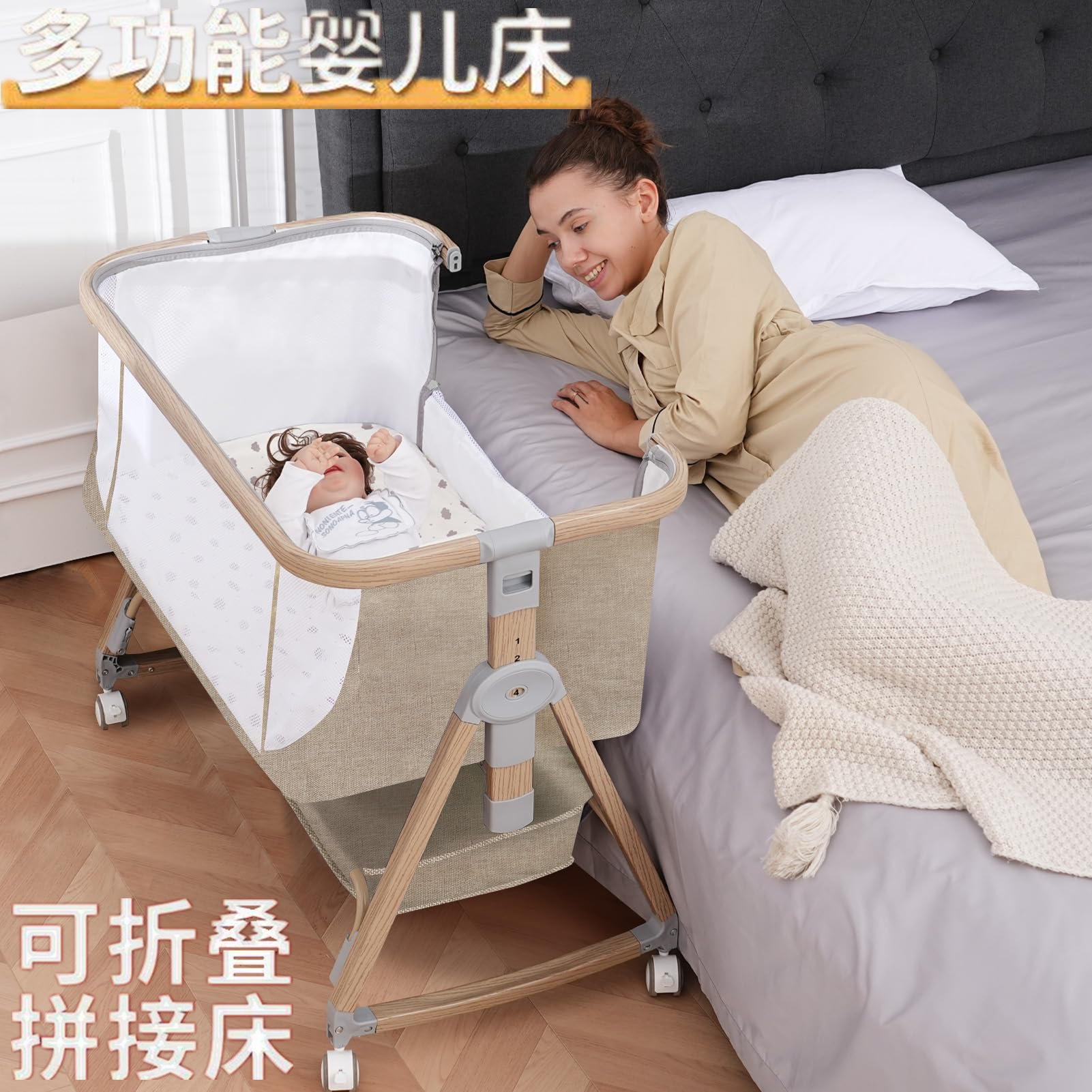 Crib Removable Newborn Splicing Large Bed Multifunctional Portable Foldable Baby Bed Cradle Bed
