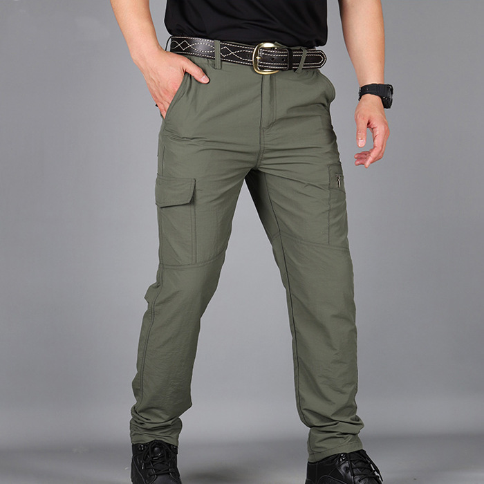 Picture of Summer Quick-drying Pants Men's Thin Outdoor Sports Mountaineering Crock Pants Loose Multi-bag Military Fan Tactical Charge Pants