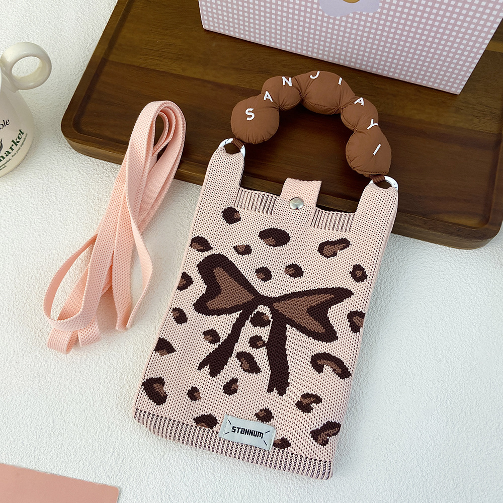 Picture of Cartoon Knitted Mobile Phone Bag Korean Style All-match Crossbody Bag Small Portable Student Coin Purse Single Shoulder Hand Bag