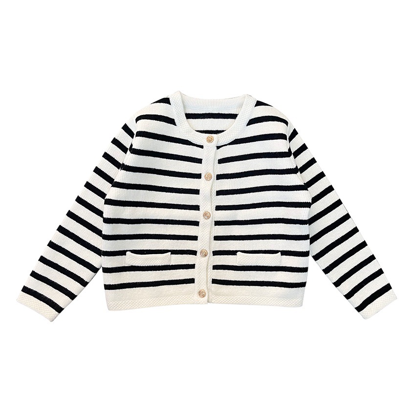 Girls Sweater Cardigan 2024 Spring Children's Korean Style Outerwear Striped Top Baby Spring Autumn Autumn Knitted Tops