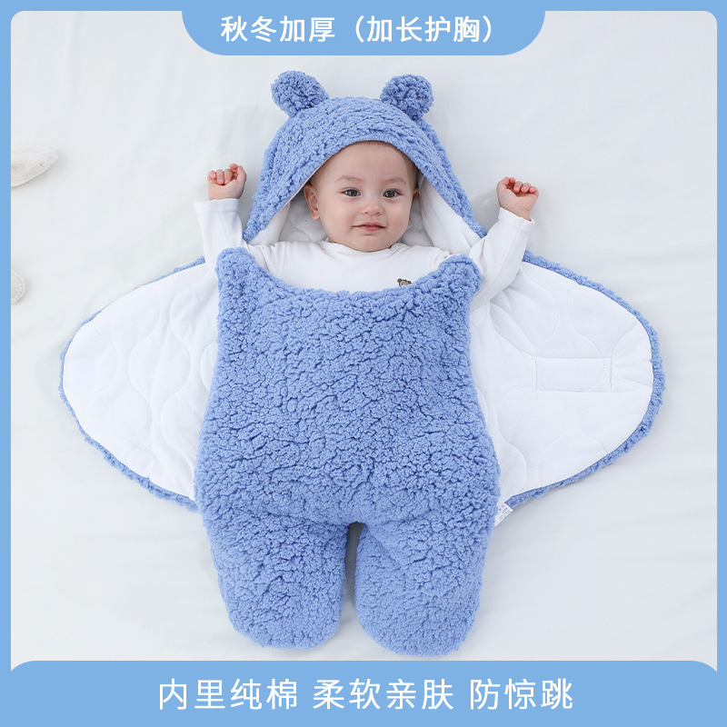 Picture of Baby Sleeping Bag Baby Going Out in Winter Swaddling Newborn Split Swaddling with Velvet Warm Cushion
