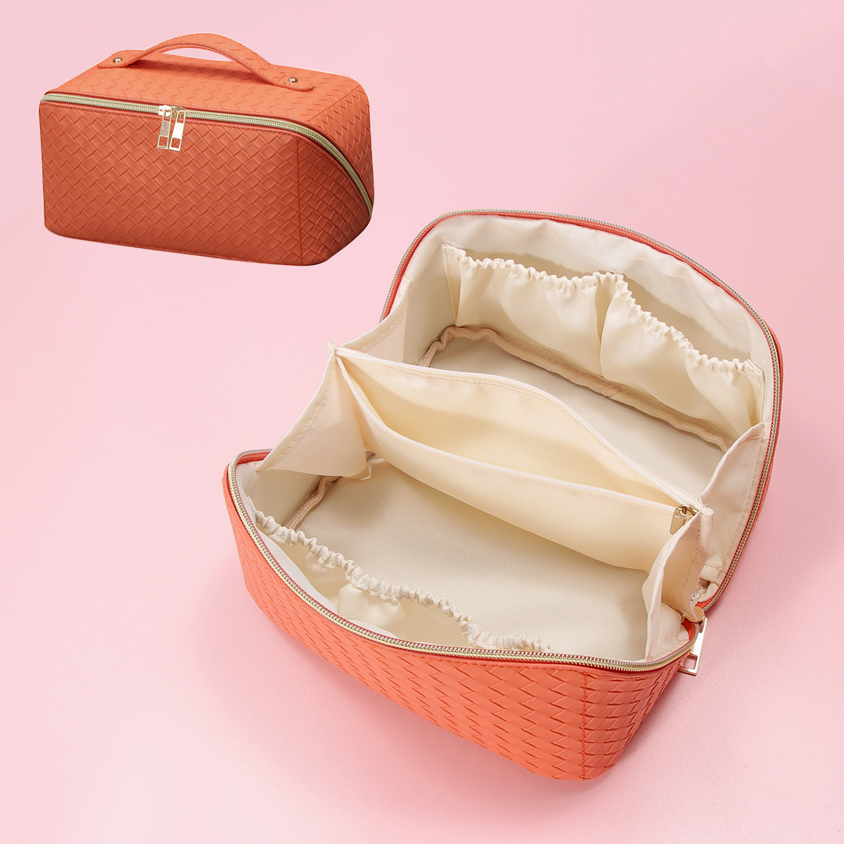 Picture of Amazon Wash Bag for PU Leather Small Checkered Textured Storage Large Capacity Multi-functional Cosmetic Bag Advanced Sense