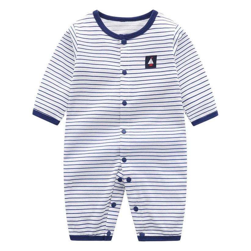 Baby's cotton jumpsuit spring and summer new long-sleeved baby split romper Navy style summer thin breathable romper