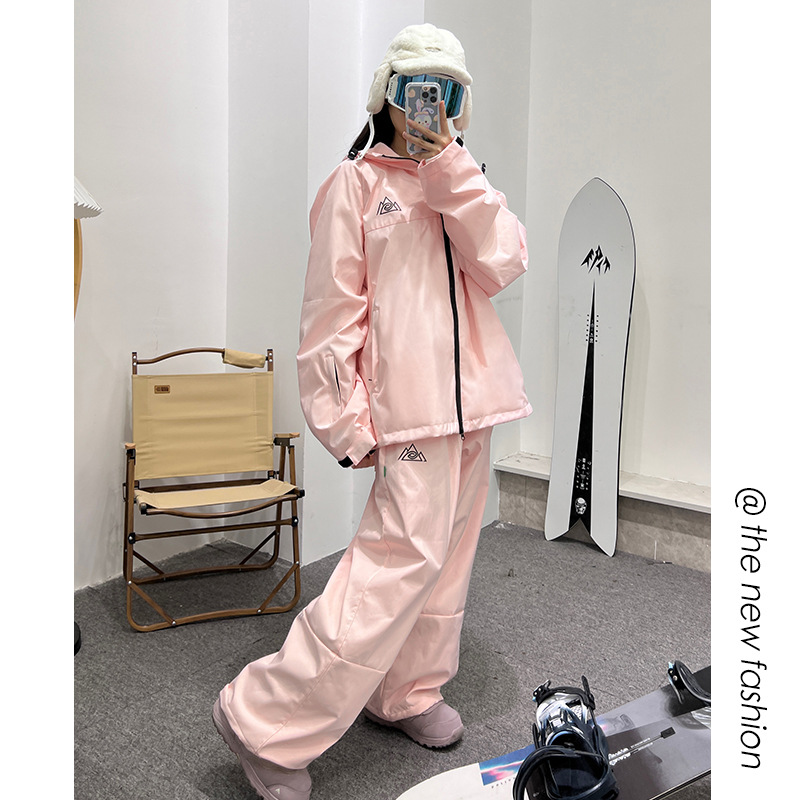 Picture of Pink Internet Red New Hooded Waterproof Zipper Velcro for Men and Women Couple Warm Ski Suit suit