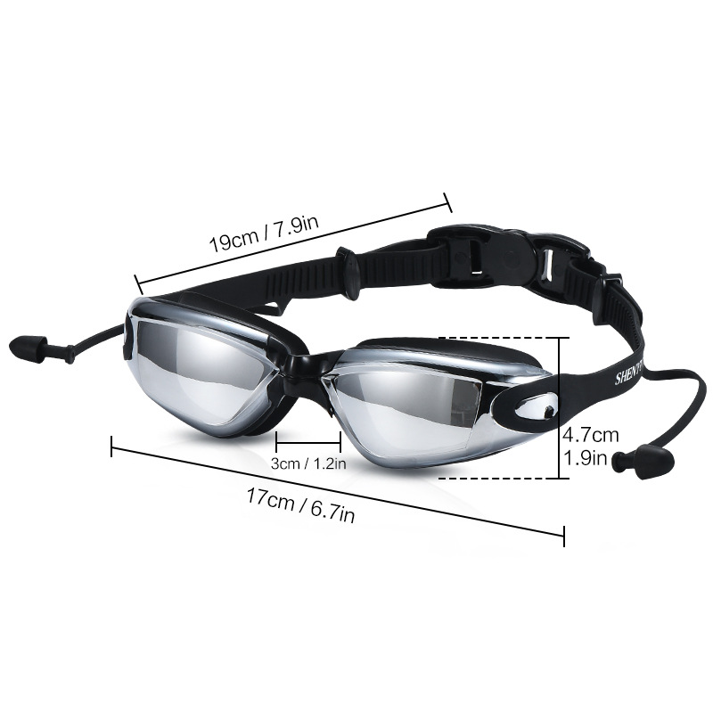 Picture of Amazon swimming goggles swimming cap nose clip earplug HD waterproof anti-fog large frame men's and women's swimming equipment goggles 7001