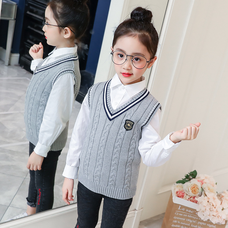 Picture of Children's Clothing Sweater Vest Spring and Autumn Children's College Style School Uniform Tops Pure Cotton Sweater Knitted Vest Jacket Wholesale