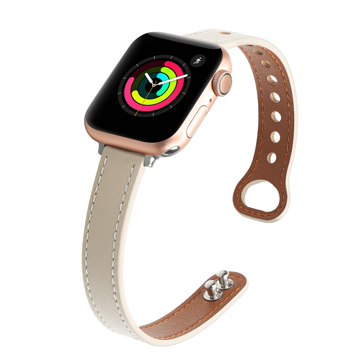 Picture of For Apple Watch Strap Ultra Fine Double Nail Color-matching Real Cowhide Small Barbarian Waist applewatch10 Strap Wholesale
