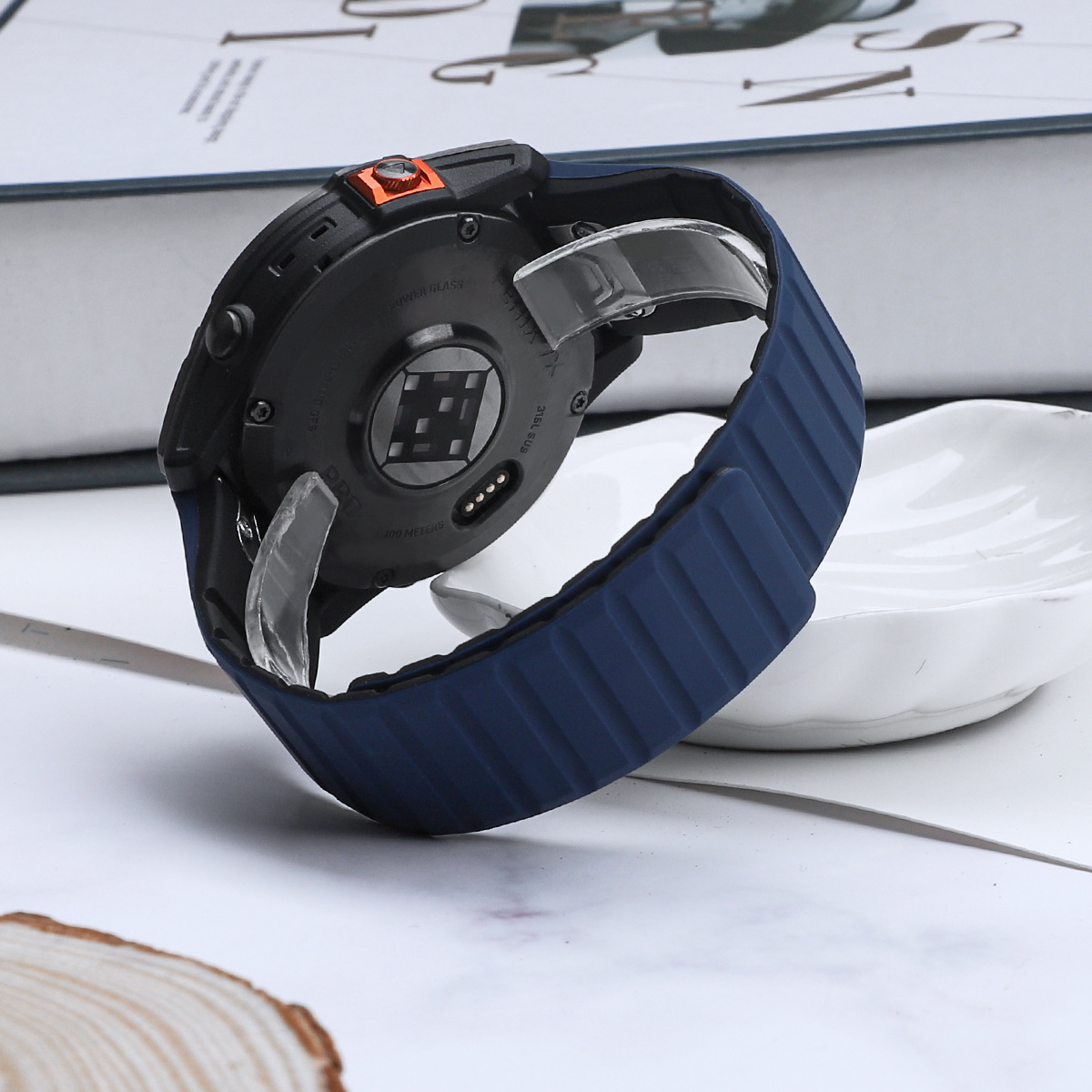 Picture of Suitable for Jiaming two-color silicone magnetic strap two-section 22MM26mm magnetic back ring contrast color watch strap wholesale