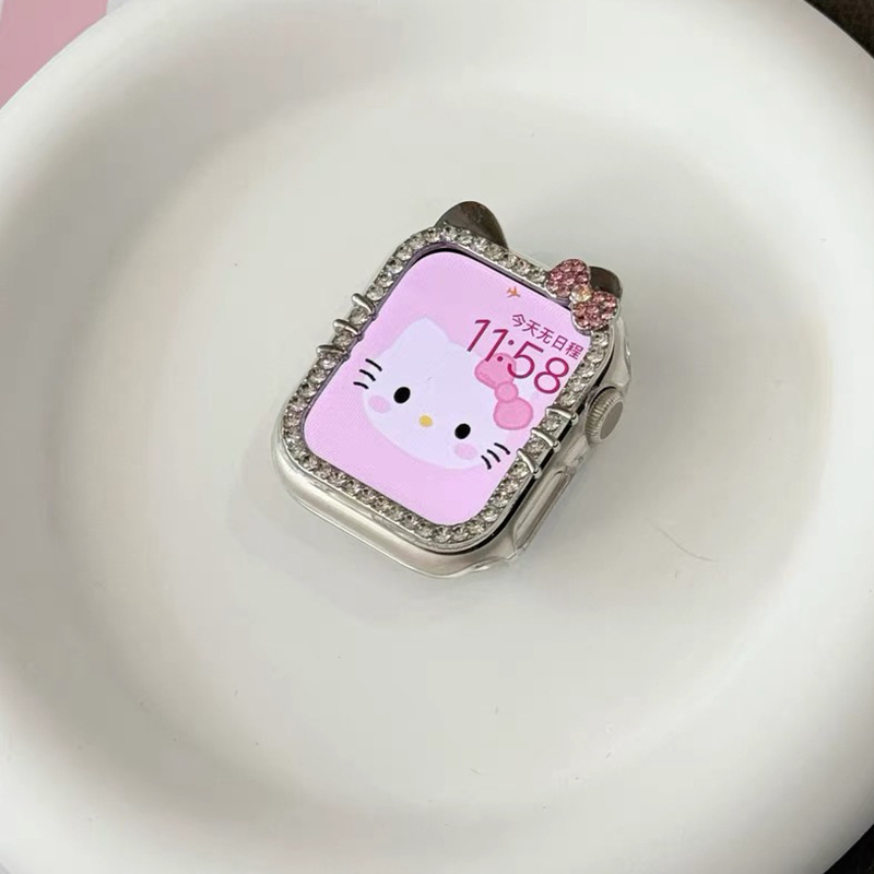 Picture of Suitable for AppleWatchS10 diamond kt cat watch case s9 diamond apple case s8/s7 half bag protective case