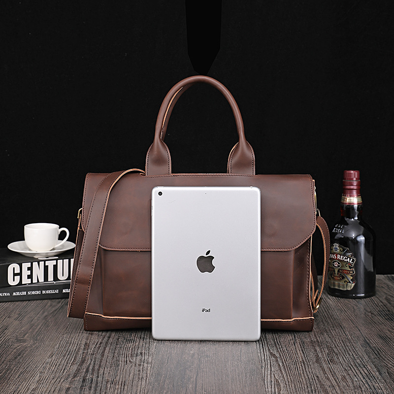 Picture of Retro New Men's Handbag Korean Men's Bag Crazy Horse Leather Shoulder Crossbody Business Computer Briefcase Manufacturers