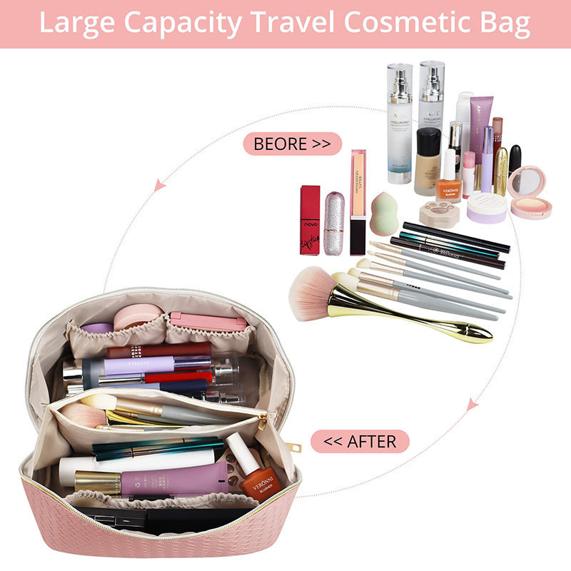 Picture of New PU woven leather plaid embossed portable cosmetic bag large capacity cosmetic storage bag for Amazon