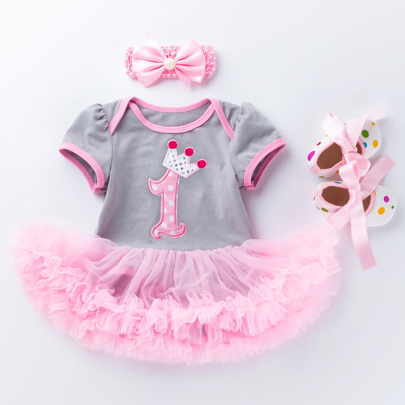 Picture of Summer new baby pink cake ha dress toddler shoes three-piece set 0-2 years old baby girl children's clothing children's skirt wholesale