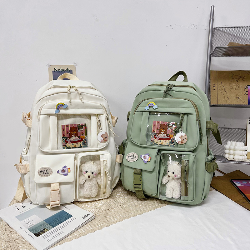 Picture of Fresh and Simple Girl Backpack New Korean Style Fashionable Multi-Pocket Campus Backpack Casual Versatile Student School Bag