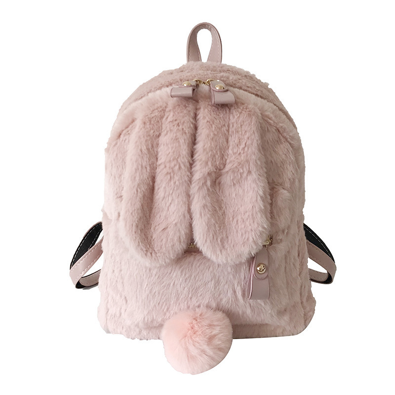 Picture of Cross-Border Rabbit Ears Lamb Hair Backpack Rabbit Bag New Solid Color Plush Backpack Cartoon Cute Backpack