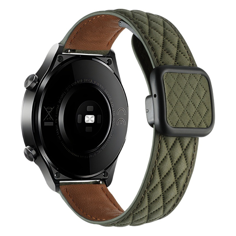 Suitable for Huawei Gt5 Samsung Watch Xiaomi S4 Genuine Leather Quilted Pattern Double-Sided Leather Foldableing Magnetic Square Buckle Watch Strap
