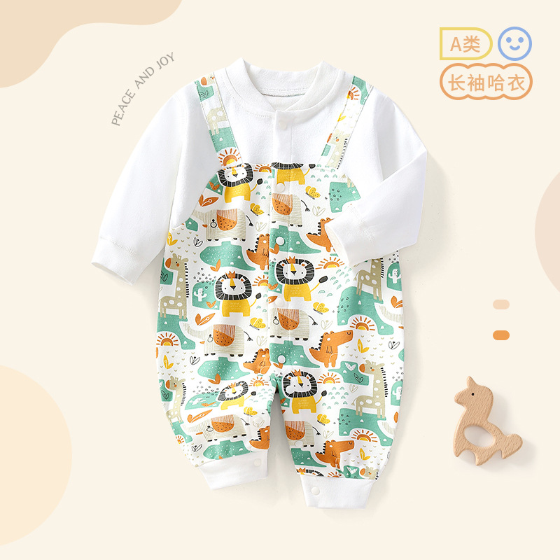 Picture of Spring and Autumn Pure Cotton Long-Sleeved One-Piece Harness 3-24 Months Baby Cute Cartoon Open Button Boneless Sewn Covered Romper Suit