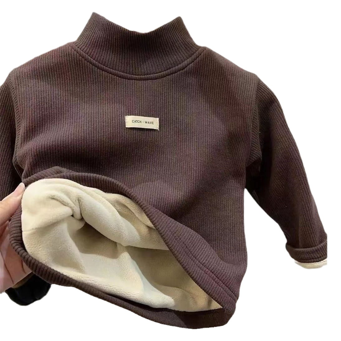 2024 New Baby Thickened Semi-high Collar T-shirt Winter Korean Style Boys' and Boys' Bottoming Shirt fleece-lined Warm Western Style Top