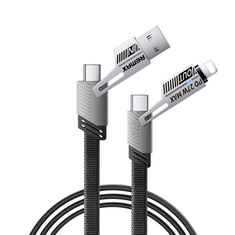 Picture of REMAX zinc alloy four-in-one 65W fast charging braided data cable for Apple Huawei Android mobile phone charging line