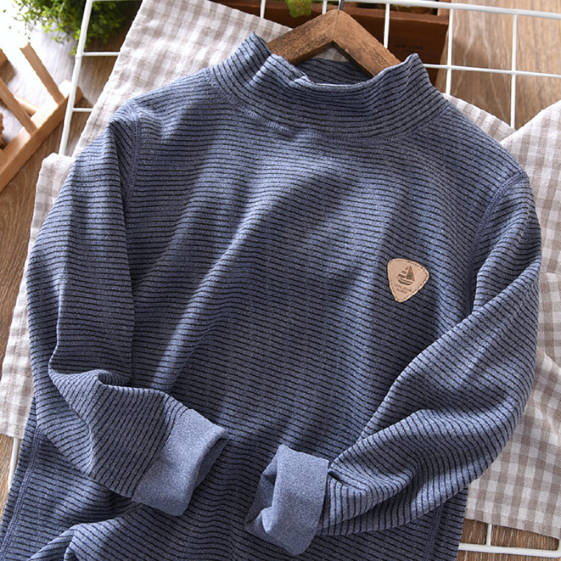 Picture of Boys' Long-sleeved T-shirt Autumn and Winter 2024 Mid-large Children's Half-high Neck Velvet Top Thickened fleece-lined Children's Base Shirt