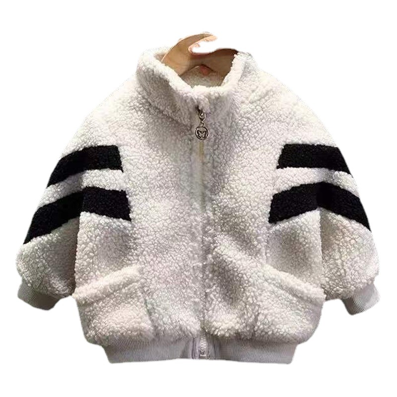 Children's Wear Winter Boys' Lambskin Coat fleece-lined Large Children and Girls One-piece Velvet Long-sleeved Zipper Warm Sweatshirt for Women