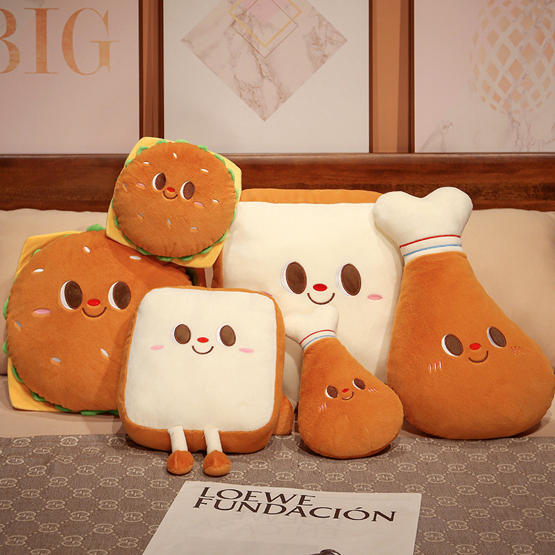 Simulation Plush Toy Jade Rabbit Velvet Burger Toast Chicken Legs Girls Side Sleeping Pillow Bedside Cushion Creative Bedroom