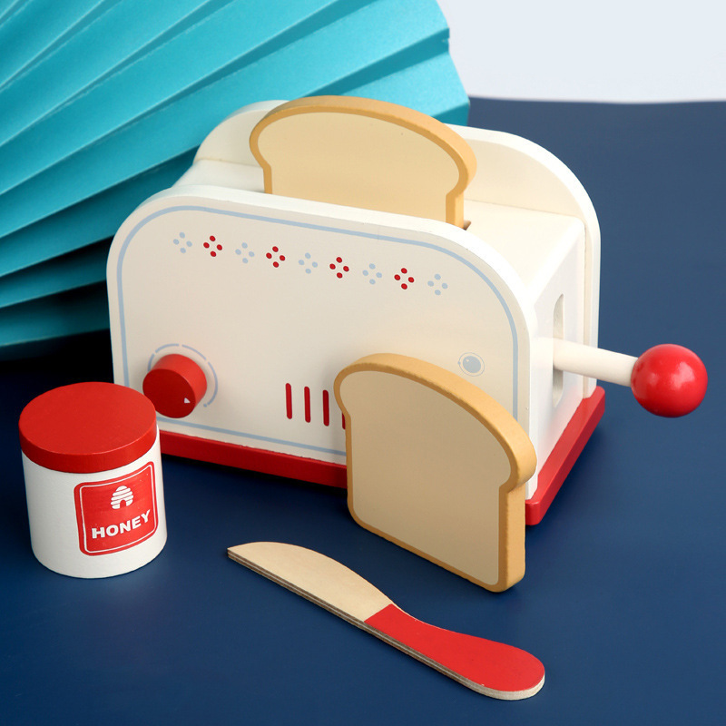 Picture of Wooden Simulation Tea Set Coffee Machine Bread Machine Set Kindergarten Kitchen Role-playing Playhouse Educational Toys
