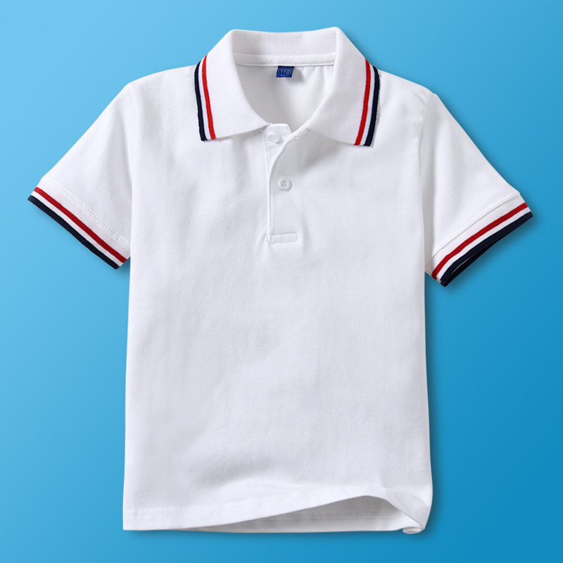 Picture of Children's White Polo Shirt Short-sleeved Cotton Boys Lapel White T-shirt Summer School Uniform Girls' Half-sleeved T-shirt