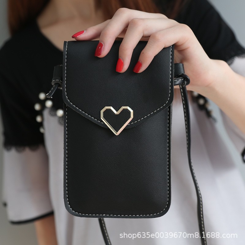 Picture of New Style Simple Mini Crossbody Women's Bag Love Waterproof Buckle Coin Purse Transparent PVC Touch Screen Mobile Phone Bag