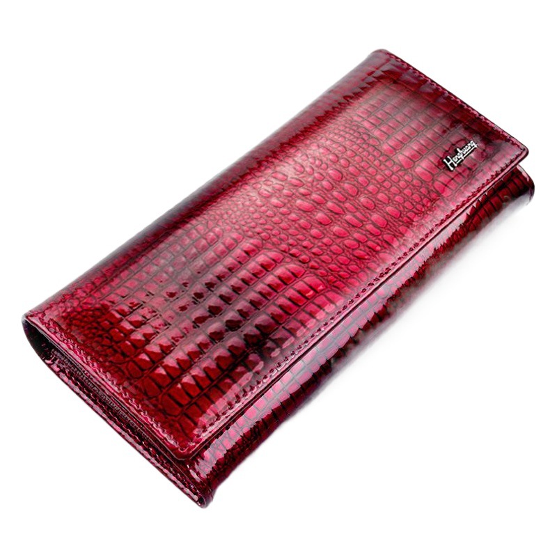 Top Layer Cowhide Women's Genuine Leather Wallet Patent Leather Crocodile Pattern Fashion European and American AliExpress Explosive Clutch Coin Purse