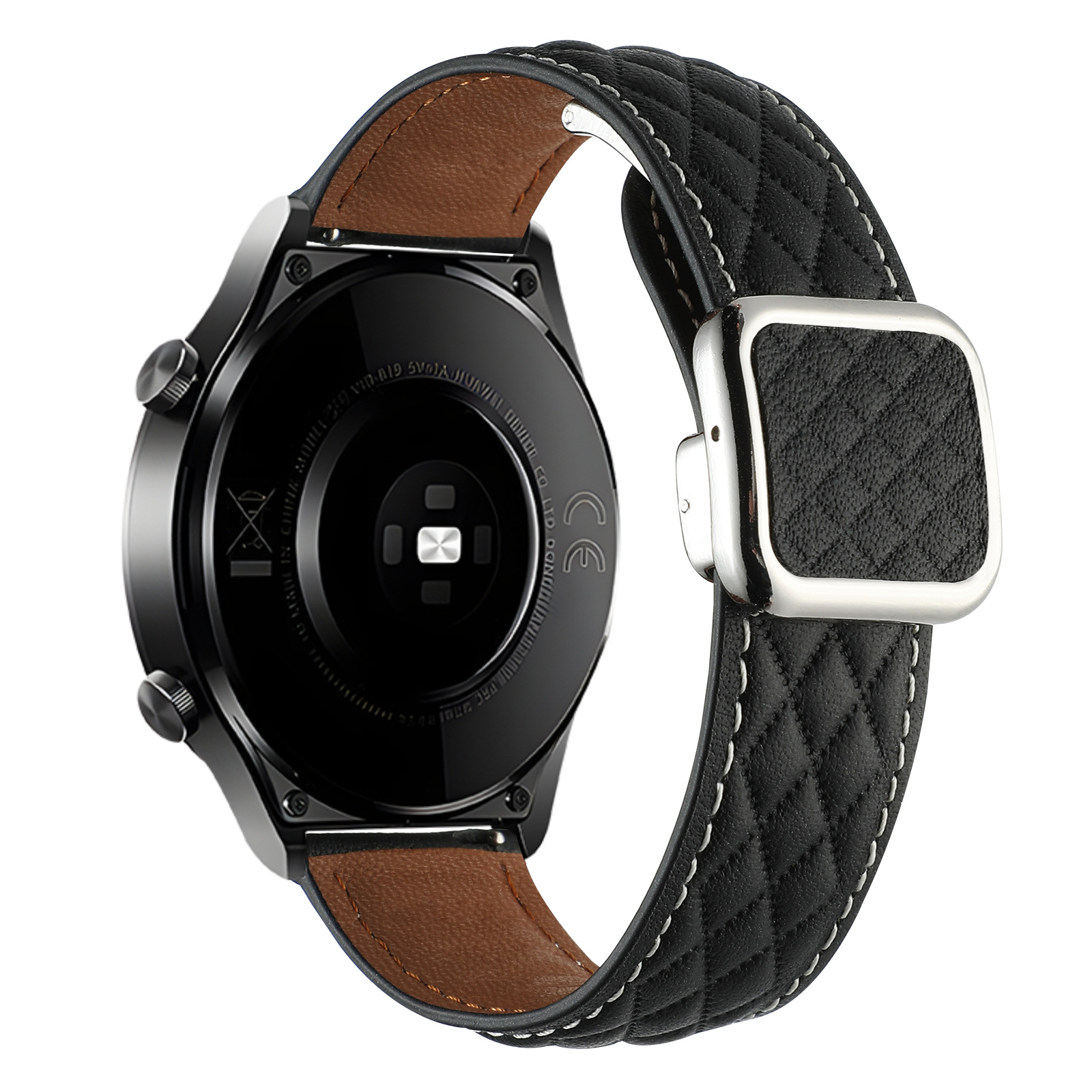 Picture of Suitable for Huawei Gt5 Samsung Watch Xiaomi S4 Genuine Leather Quilted Pattern Double-Sided Leather Foldableing Magnetic Square Buckle Watch Strap