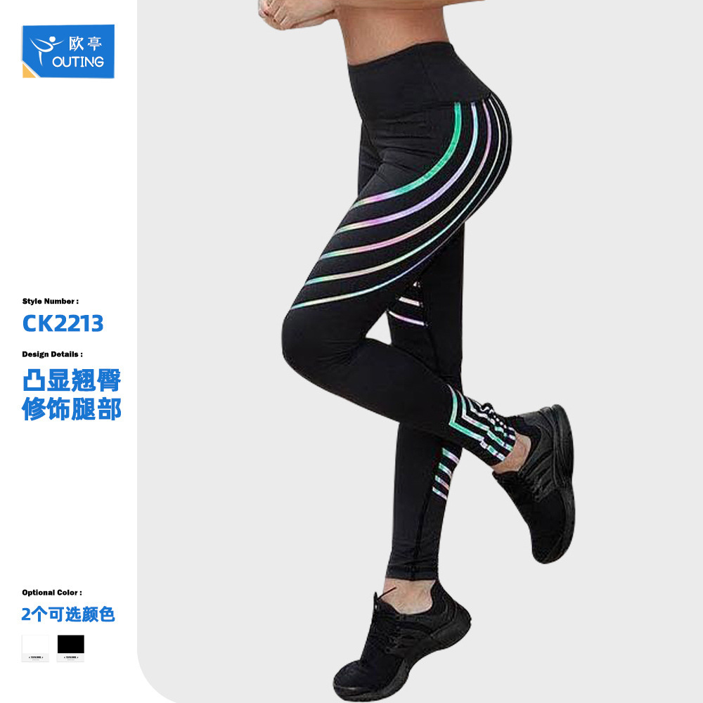 Picture of Spot supply new wish European and American streamer digital printing striped tight high waist sports yoga leggings