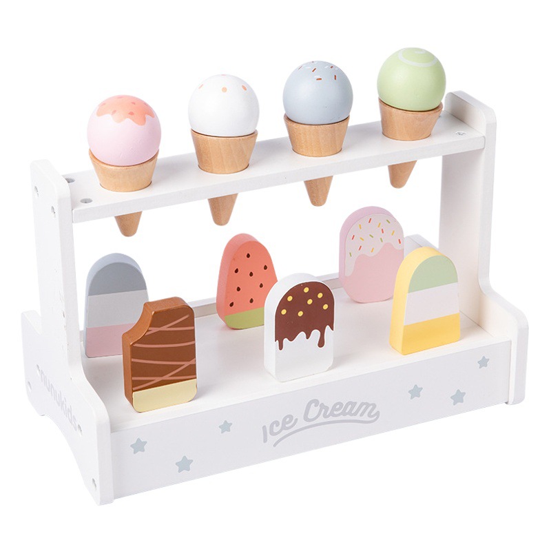 Cross-Border Ins Style Kidsren's Wooden Artificial Play House Popsicle Cone Ice Cream Combination Set Ice Cream Toy