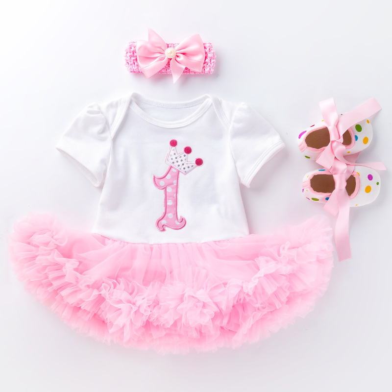 Picture of Summer new baby pink cake ha dress toddler shoes three-piece set 0-2 years old baby girl children's clothing children's skirt wholesale