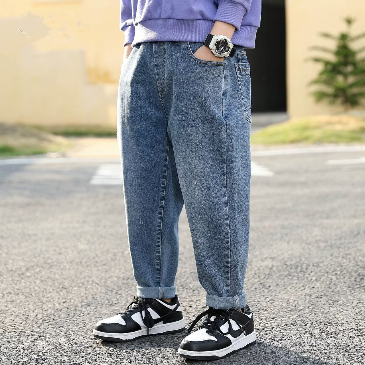 2023 Kidsren's Denim Pants for Boys, Trendyy Loose Straight-Leg Boys' Casual Wear-Resistant Handsome Denim Pants