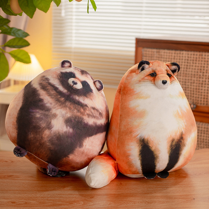 Foreign trade cross-border new soft simulation 3D Fox cat and fox pillow plush toy animal doll printed pillow