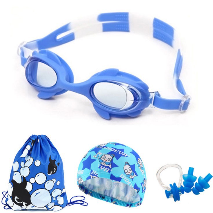 Picture of Children's Swimming Goggles Boys Transparent HD Waterproof Anti-fog Swimming Glasses Girls Cartoon Cute Swimming Goggles Swimming Cap Set