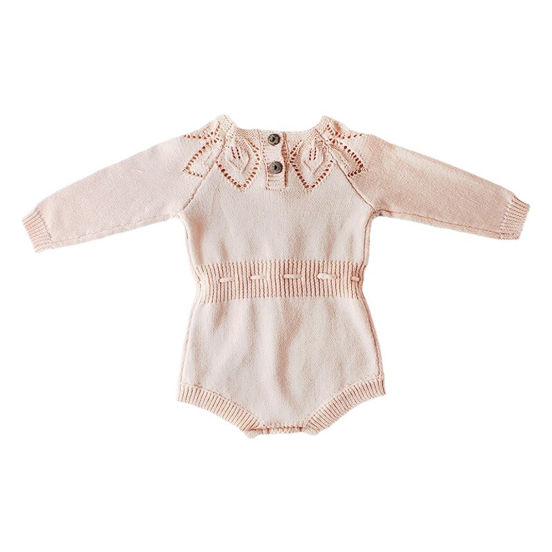 2025 Spring Ins Baby Girl Leaf Cotton Knitted Wool Jumpsuit Covered Hayi Romper Suit