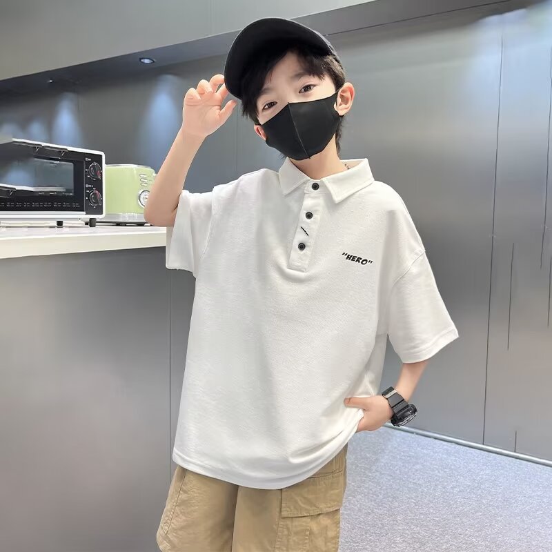 Picture of Boys T-shirt polo shirt summer 2024 new big boys summer coat children summer white clothes T