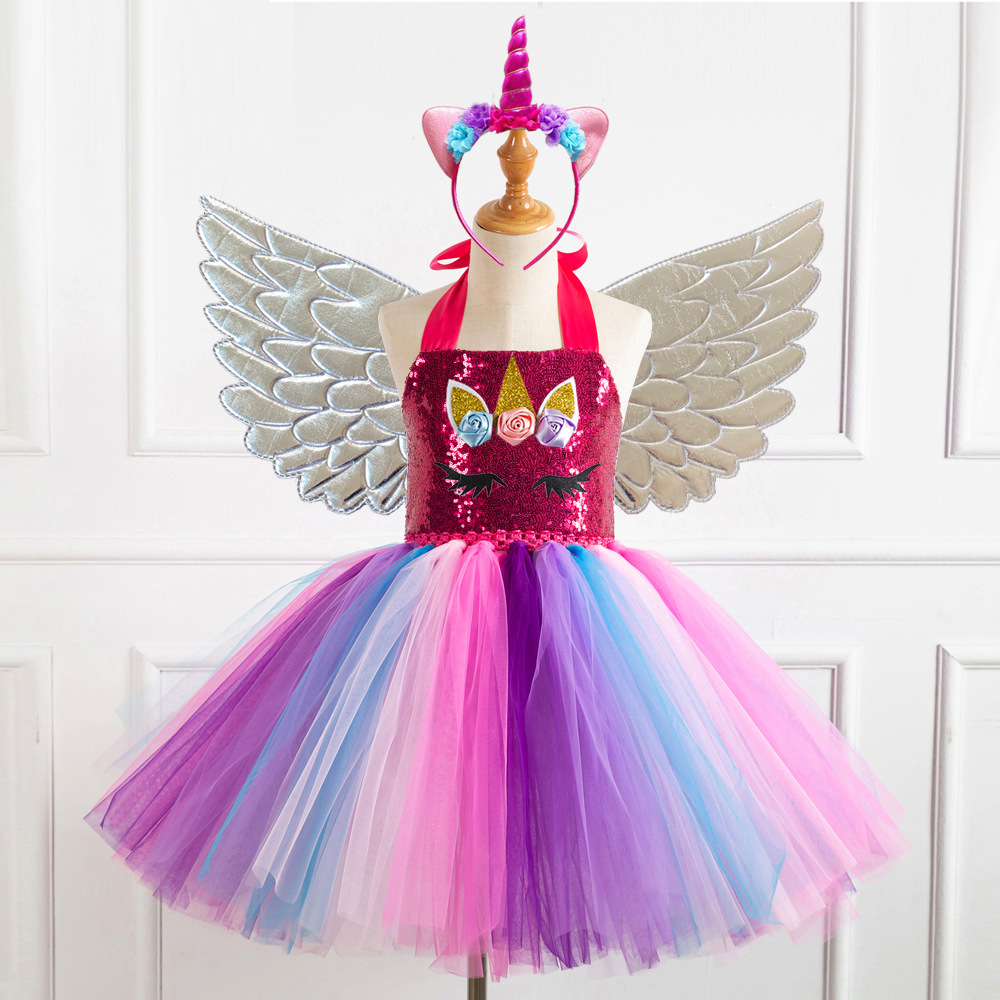 Picture of European and American Children's Clothing Sequin Mesh Handmade Girl's Dress Children's Performance Dress Princess Dress One-Corner Headwear