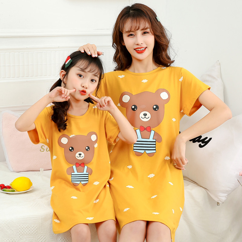 Picture of Women's Nightdress Women's Spring and Summer New Children's Clothing Girls' Pajamas Summer Cotton Home Girl's Dress Casual