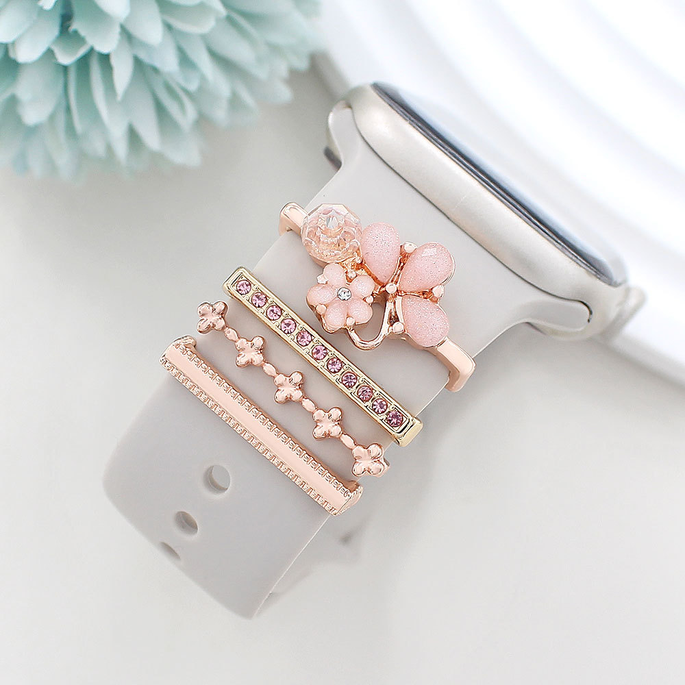 Picture of Applies to Apple Watch Watch Universal Silicone Strap with Diamond Flower Decoration