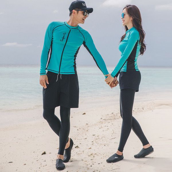 Korean Couple Wetsuit Split Jellyfish Suit Snorkeling Surfing Swimsuit Long-Sleeved Sun Protection Clothing Beach Vacation Swimsuit