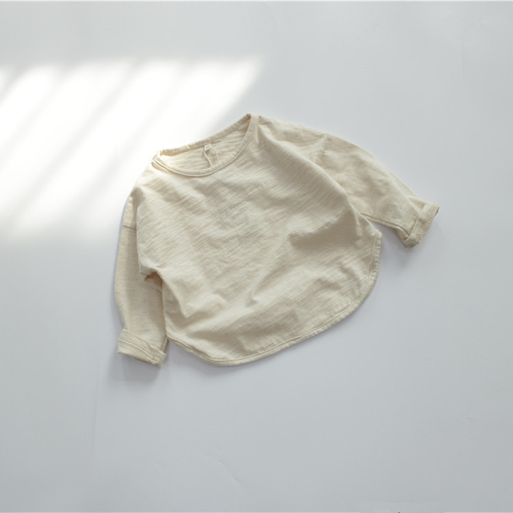 Picture of New Spring Kidsren's T-Shirt Class a Boys' Bottoming Shirt Long-Sleeved Korean Style Round Neck Pure Color Girls' Top Bamboo Cotton