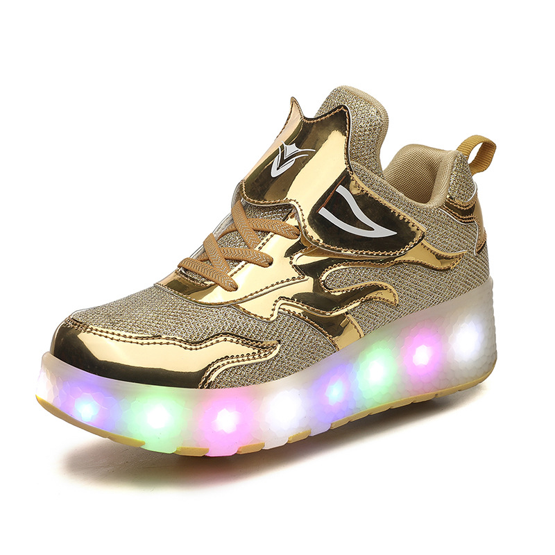 Picture of Cross-border foreign trade helos shoes LED ultra-light luminous charging pulley two-wheel light shoes for boys and girls ice skates invisible