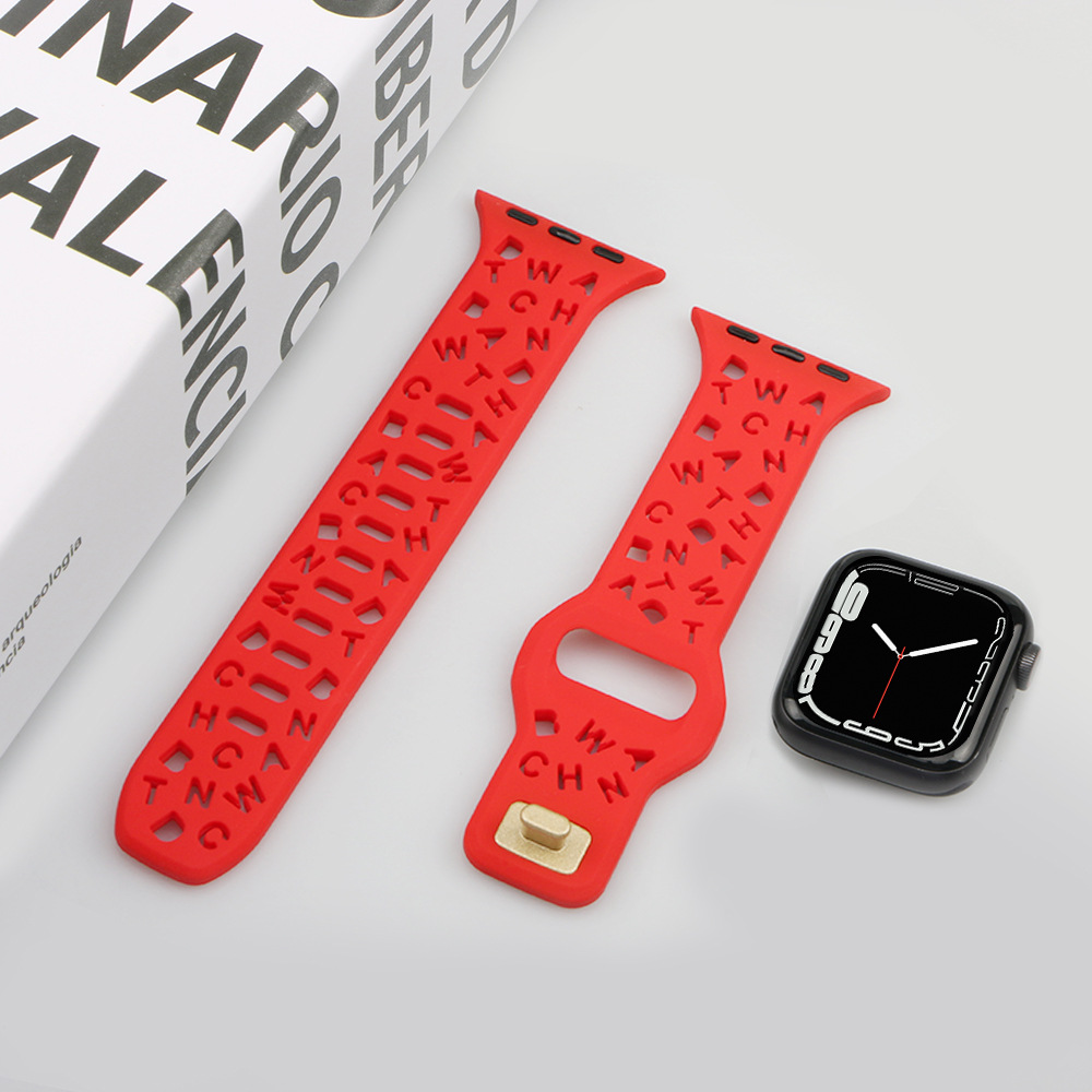 Picture of For Apple Watch iwatch87654321 Strap applewatchs9 English Hollow Solid Color Silicone Watch