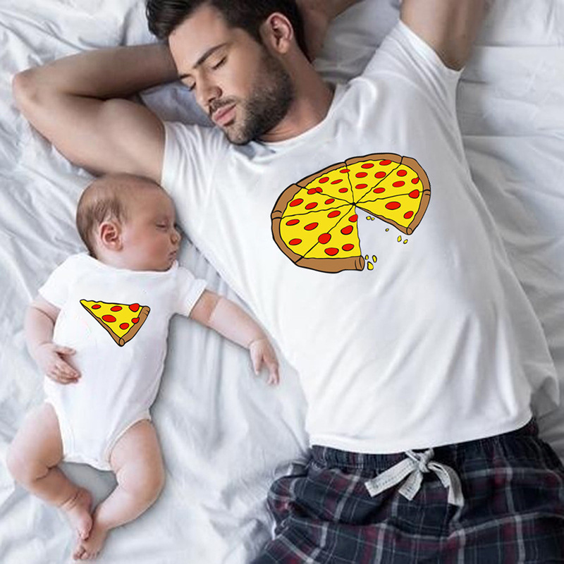 2022 summer parent-child clothing ins European and American pizza funny children's clothing cute pizza pure cotton family wear short sleeve t-shirt