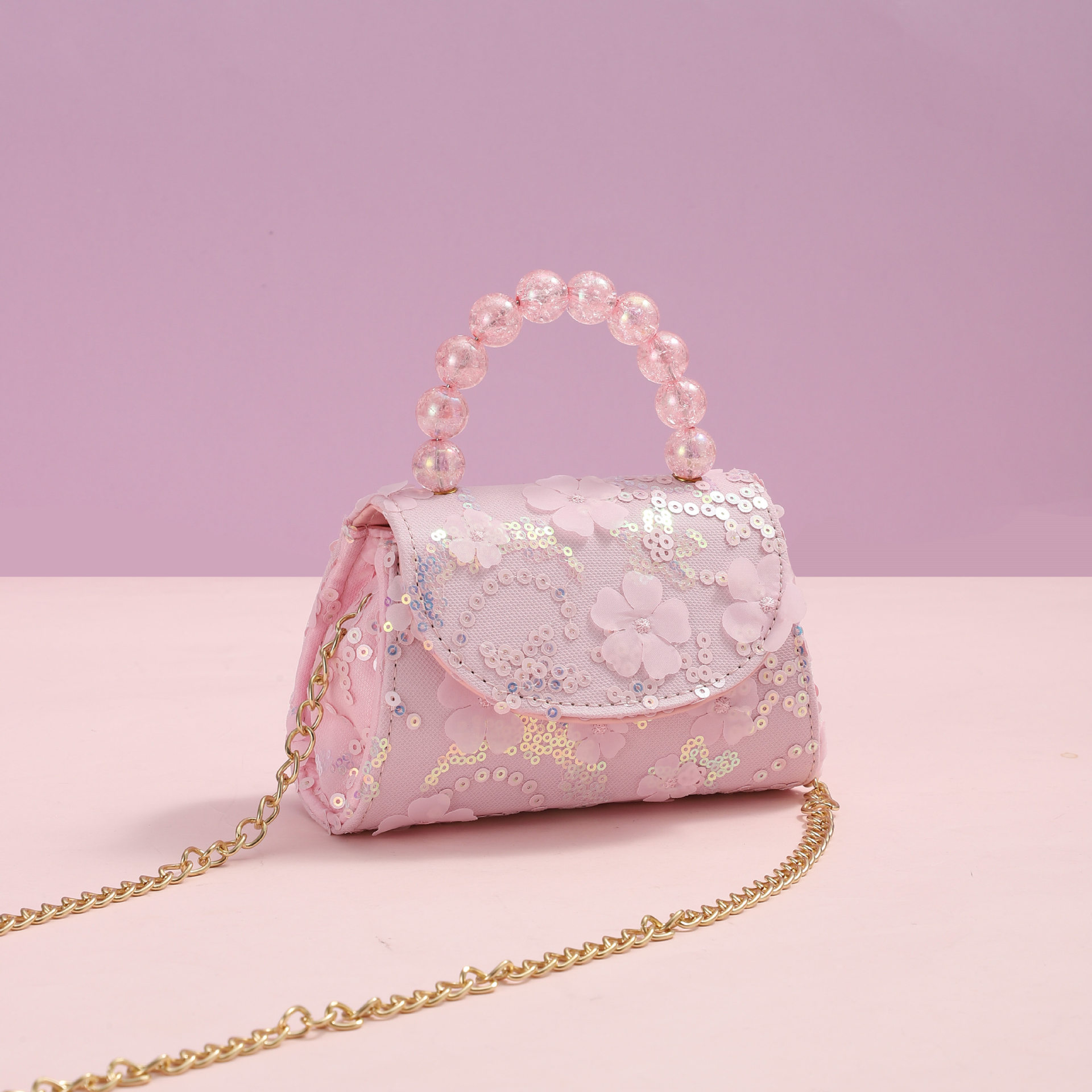 Picture of New cotton and linen material pearl portable metal chain fashion bare bag small square bag shoulder bag foreign trade manufacturers wholesale