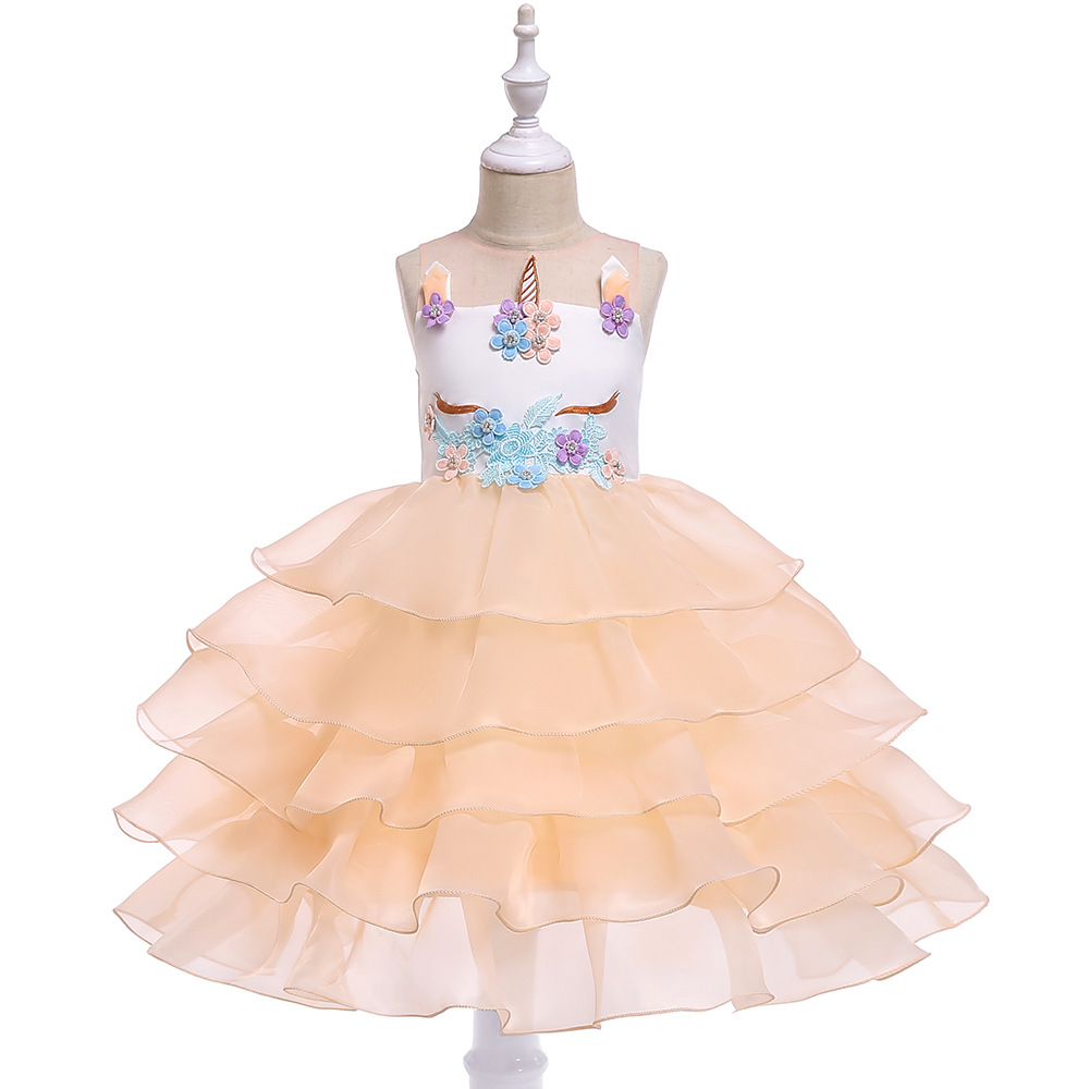 Picture of 20.23 million Christmas Dress Children Unicorn Dress Girl's Gauze Rainbow Princess Dress Cotton 4-12 Years