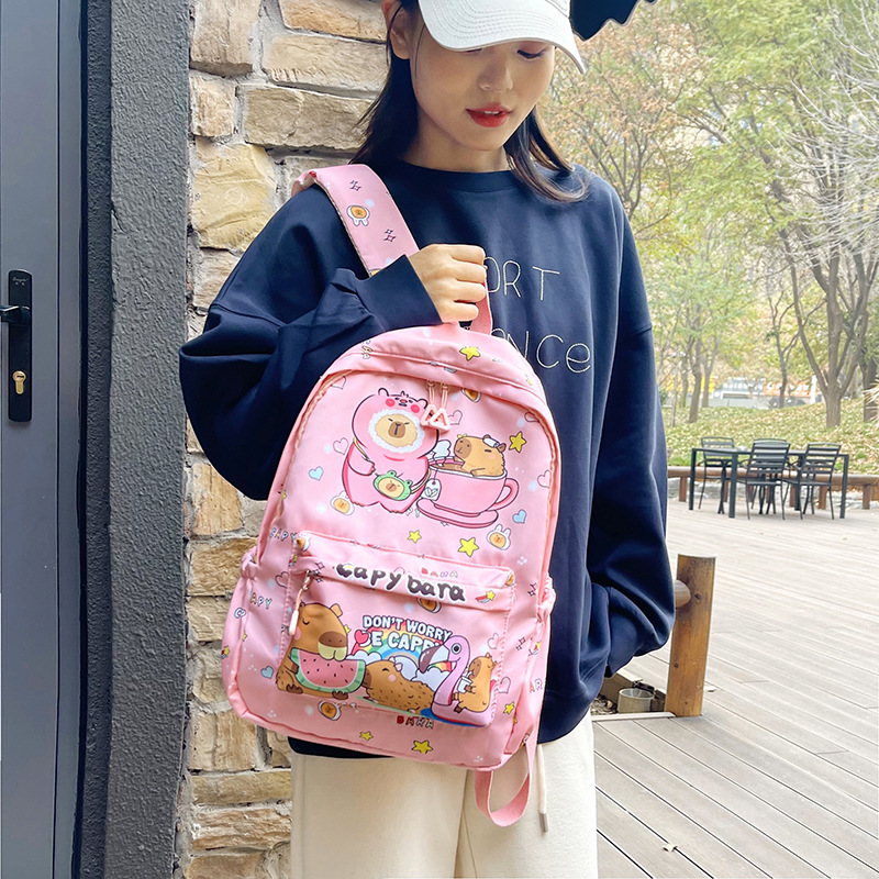 Picture of 2025 New Cartoon Cute Schoolbag for Female Students Kapibala Large Capacity Backpack Backpack for Primary and Secondary School Students