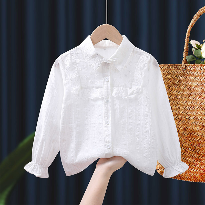 Picture of Girls' Shirts 2024 New Pure Cotton Baby Girl Thin Shirts Summer Thin Outwear Long-Sleeved Tops Foreign Trade Cross-Border